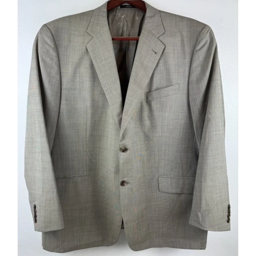 JOSEPH ABBOUD Mens 2 PC SUIT Jacket/Pants Suspenders Tan Wool USA 50L 38W X 28.5